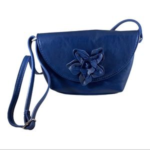 Navy blue rosette flower boho shoulder bag purse